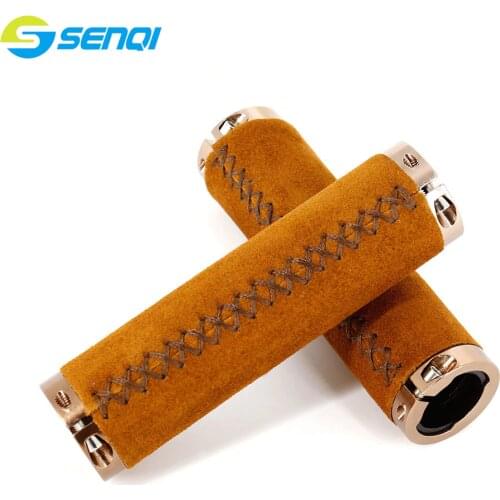 SENQI Bike Retro Cowhide Grips Bicycle Handle Grips Cycling Steering wheel Bicycle Lock on Vintage Alloy Grip Bicycle Part