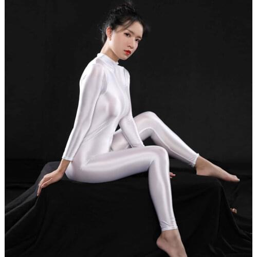 Sexy Shiny Full Body Bodysuit Oil Gloosy Sexy Tight Shaping Thong Bodysuit Catsuit Sheer See Through Candy Color Plus Size F37