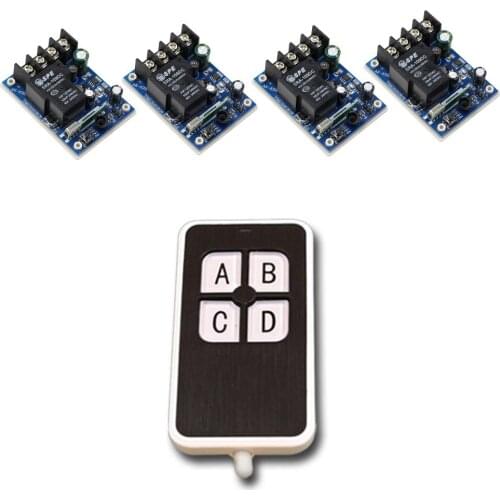 Wide Voltage DC 12V -48V 1 CH RF Wireless Remote Control 4* Receivers & 1*4Keys Transmitter Light/Led/Lamp Hot Sales
