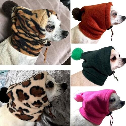 Dog Warm Hat Pure Color Pet Cap With Small Hair Ball Dog Hat With Drawstring Adjustment Winter Casual Leopard Print Pet Headgear