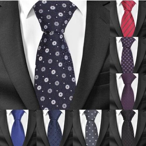 Skinny Necktie Jacquard Woven Classic Ties For Men Fashion Plaid Striped Men Tie Slim Groom Neck Tie For Party Wedding
