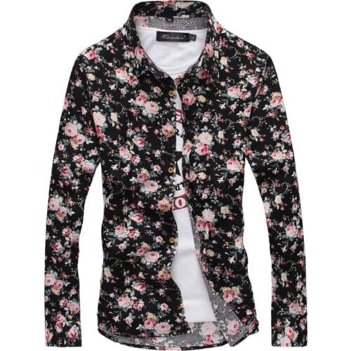Spring 2017 new men Slim floral shirt mens casual long-sleeved shirt Men personality free shipping 9 color Size M-3XL