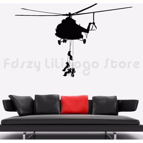 Vinyl Wall Decal Military Helicopter Soldiers Wall Sticker Special Forces Wall Art Mural Home Living Room Military Decor Q251