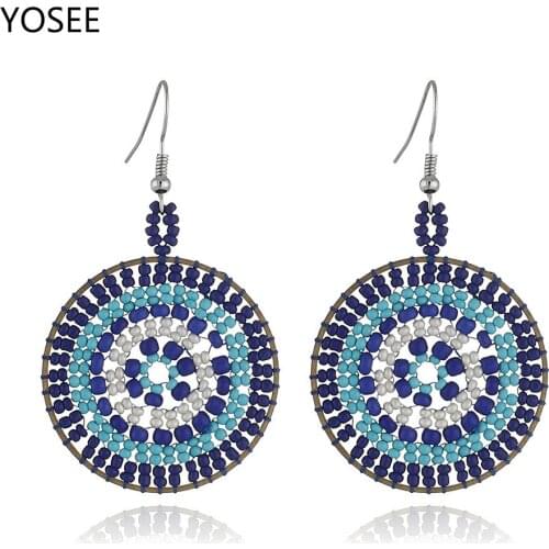 YOSEE Bohemian Round Resin Beads Dangle Earrings Handmade Charm Statement Big Drop Earrings For Women Ethnic Jewelry