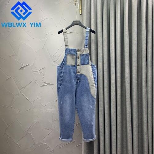 Spring Autumn Denim Jumpsuits Women Sleeveless Rompers Fashion Patchwork Suspenders Jeans Loose Plus Size Womens Denim Overalls