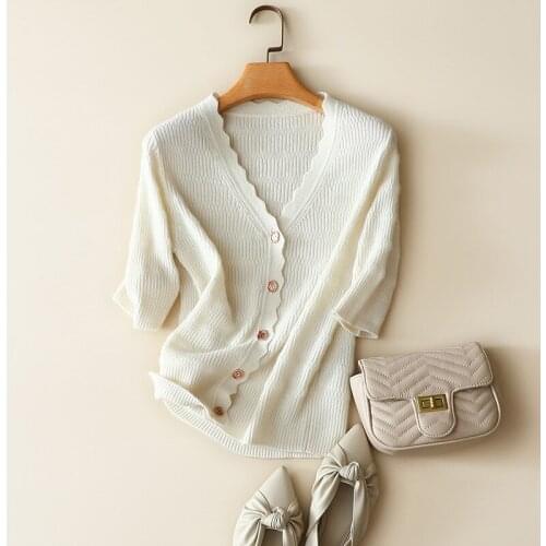 100% cashmere sweater women 2020 new france style spring autumn short sleeve v neck elegant soft ladies buttons cardigan