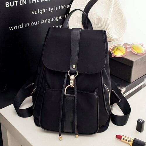 Longmiao Waterproof Nylon and PU leather Women Backpack Black Shoulder Preppy Style Backpacks for Teenage Girls Mochilas Escolar