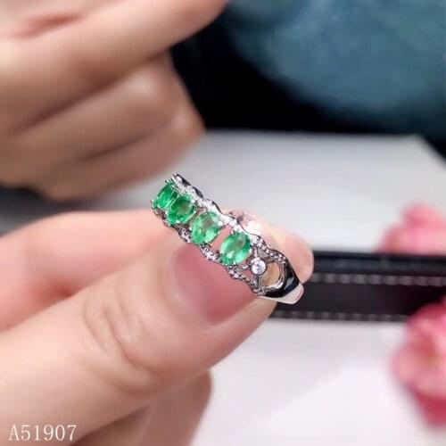 KJJEAXCMY Fine Jewelry 925 sterling silver inlaid natural emerald female ring support detection new