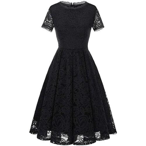 Womens Homecoming Vintage Tea Dress Floral Lace Cocktail Formal Swing Dress