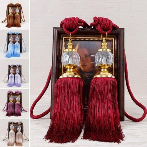 Retro Style 1Pair Euro Faux Crystal Tassels Fringe Curtain Tieback Bandage Rope Window Drapes Decoration