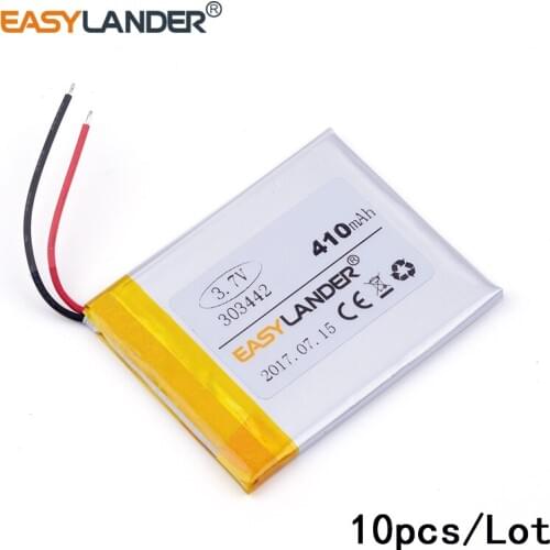10pcs /Lot 3.7v lithium Li ion polymer rechargeable battery 303442 410mAh cells For Mp3 MP4 MP5 GPS PSP mobile bluetooth