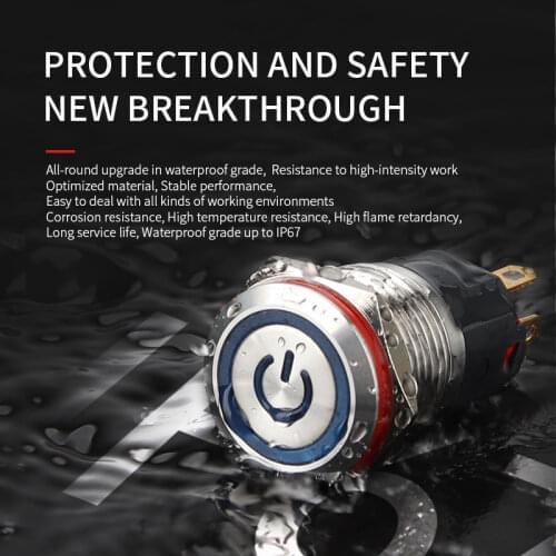 16mm Ring+Power style light IP67 metal push button switch