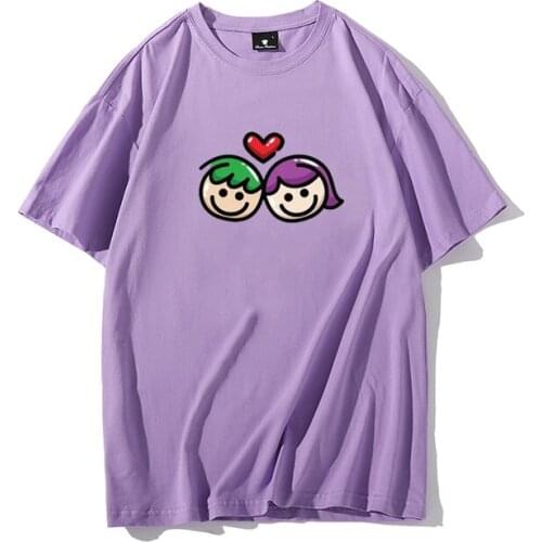 2021 Summer Cute Smiling Face T-shirt Top Korean Harajuku Casual Kawaii Round Neck Cotton Short-sleeved Shirt