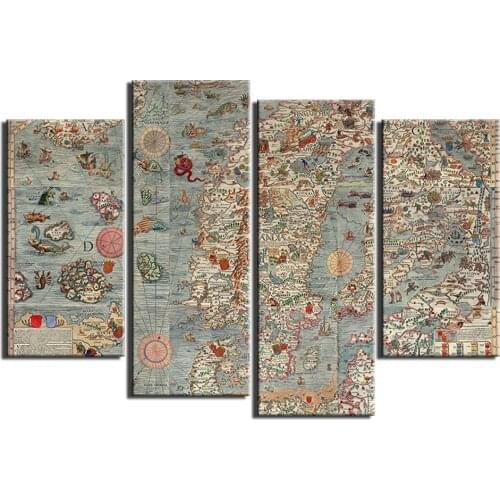 4 Pcs Print Posters Canvas Wall Art Painting Abstract Animal Evolution History Map Pictures On The Wall Sitting Room No Framed