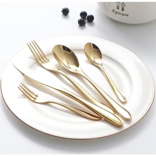 5/20 Pcs Golden Dinnerware Set 18/10 Stainless Steel Cutlery Set Dinner Knives Forks Coffee Classic Family Tableware Sets