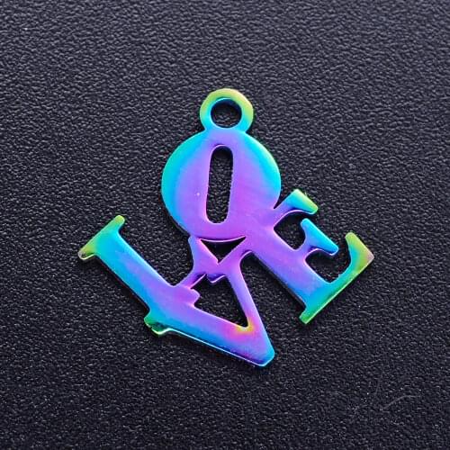5pcs/lot 100% Stainless Steel Love Word diy Charms With Rainbow Plated Wholesale Charm for Necklace For Earring Making