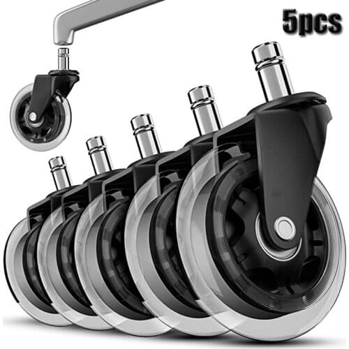 5pcs Office 3-Inch Rollerblade Style Office Chair Caster Wheel Replacement, Black (Set of 5)