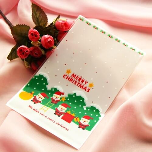 50pcs Christmas Plastic Bag Lovely Santa Claus Gift Food Bag Christmas Cellophane Bag Cute Biscuit Plastic Party Cake Bag