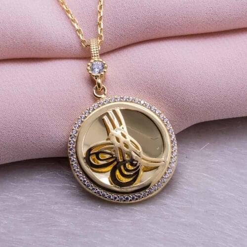 925 Sterling Silver Gold Plated Women Necklace with Circular Ottoman Sign