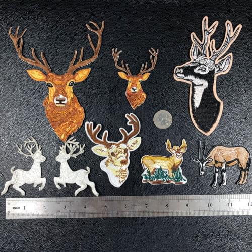New Cartoon Christmas Deer Embroidery Appliques Iron on Patches for Clothing Elk Head Stickers Cute Animal Badges Parches