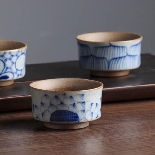 6 Styles Hand-Painted Blue And White Pottery Tea Cup Jingdezhen Zen Home Thick Ceramic Small Cup Vintage Kung Fu Tea Set