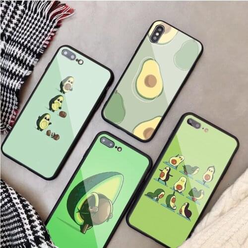 Green Avocado Funny Cute Tempered Glass Luxury Phone Case For IPhone 12 11 Pro Max XSMax Mini XR XS X SE 2020 8 7 6 5 5S Plus