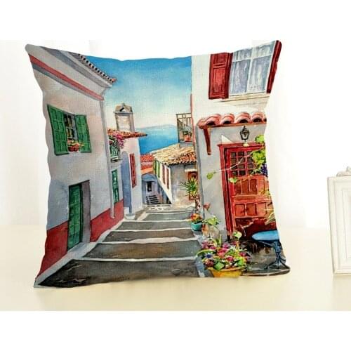 Linen Cotton And Linen Printing Pillowcase Oil Painting European Landscape Cushion Cover 45x45cm