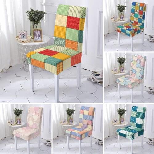 Geometric Pattern Chair Cover Elastic Universal Size Chair Slipcover Colorful Grid Seat Cover for Dining Room Banquet Wedding
