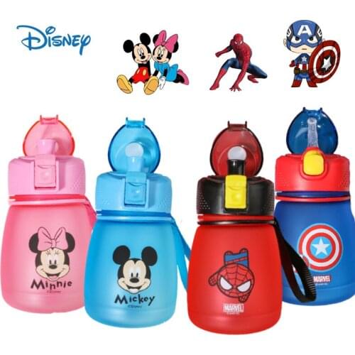 Disney Mickey Minnie Childrens Portable Cup with Straw Spiderman Cartoon Boys and Girls Cute Household Plastic Water Cups