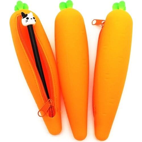 Ellen Brook 1 PCS New Cute Cartoon Kawaii Carrot Portable Silicon Pen Pencil Bag Makeup Cosmetic Pocket School Stationary Case