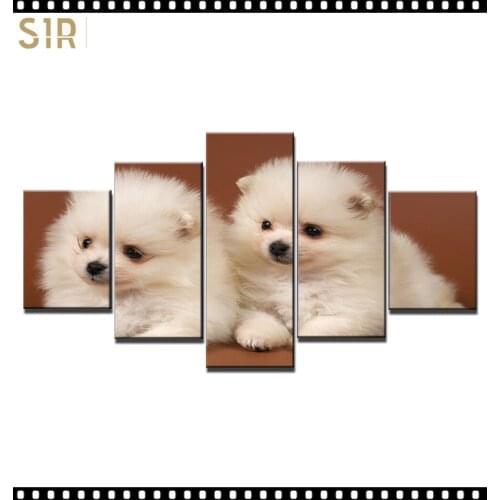 HD 5 Pieces Cute Pet Dog Pictures Posters Wall HD Art Home Decor for Living Room Painting on The Wall Pet Dog Pictures Wall Art