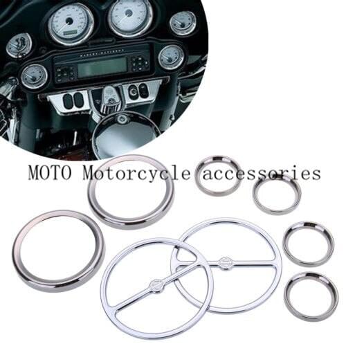 Chrome Motorbike Stereo Accent Speaker Speedometer Trim Ring Set for Harley Ultra Classic Touring Road Glide Electra 1986-Up