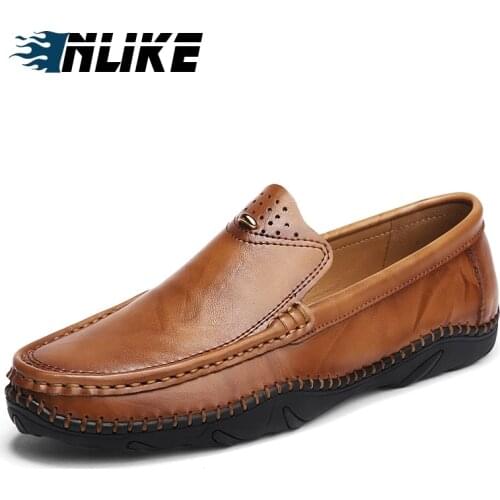 INLIKE Mens Casual Walking Shoes Cow Leather Comfortable Slip on Loafers Fashional Lightweigh for Business Dress Work Outdoor