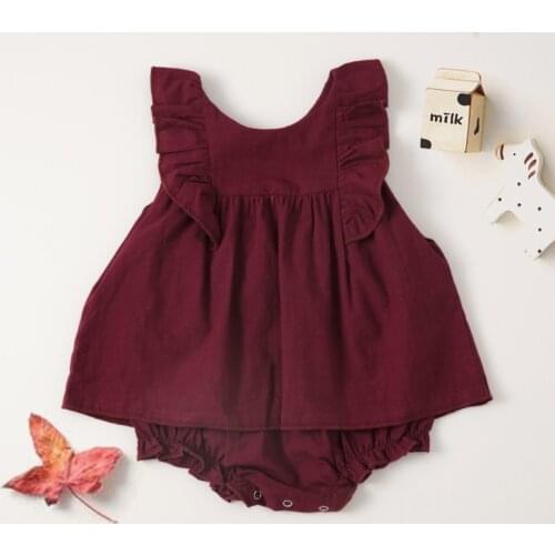 Infant Baby Sleeveless Romper Toddler KidsSolid Print Rompers Dress Kids Girls Jumpsuit Newborn Clothes