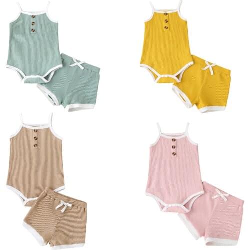 Newborn Baby Girls Fashion 2-piece Outfit Set Sleeveless Romper+Shorts Set for Kids Girls