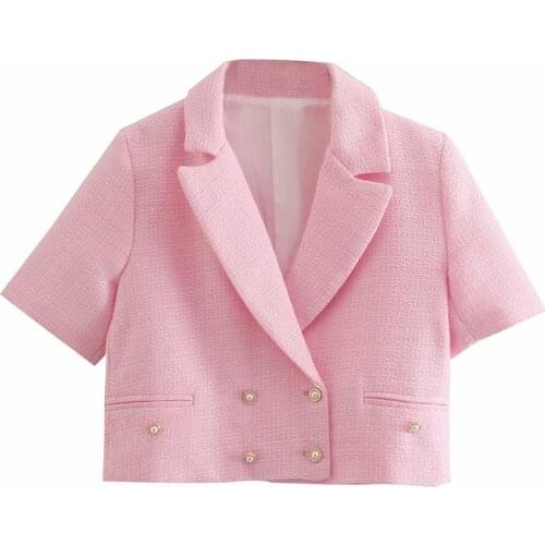 2 Pieces Women ZA Blazer+Short Set Vintage Stylish Notched Jacket Coats+Shorts Double Breasted Outerwear