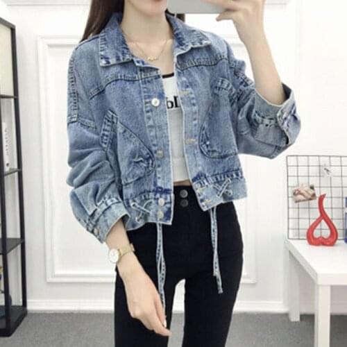 Short Spring Autumn Denim Jacket Female 2021 New Korean Fashion Loose Vintage All-Match Long Sleeve Jeans Coat Women Tide A650