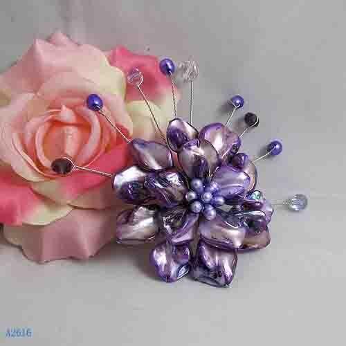Unique Pearls jewellery Store,Handmade Natural Freshwate Pearl Real Shell Crystal Beads Brooch,Purple Color Flower Brooches
