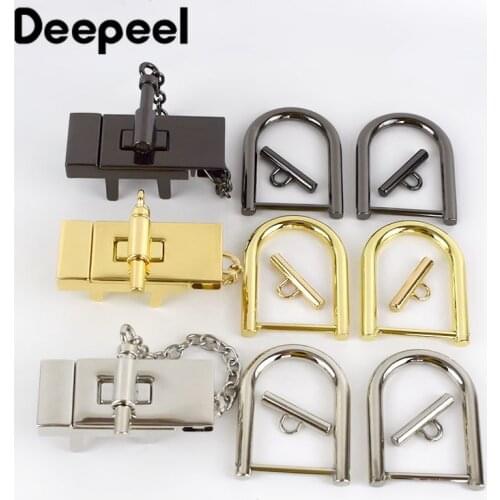 Deepeel 1set Metal Bags Clasp Lock O D Ring Buckles Twist Turn Locks DIY Decor Bag Handbag Hardware Accessories E6-13 F1-3