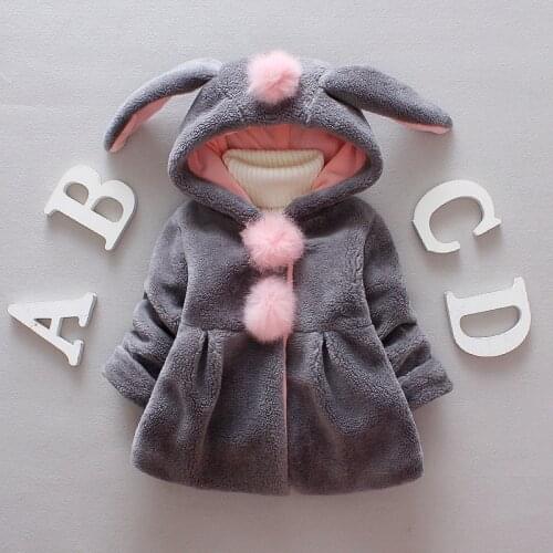 Fashion childrens autumn and winter new products girls long rabbit ears wool sweater jacket girls hooded long-sleeved clothing