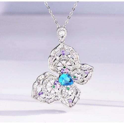 Fashion Butterfly Pendant Necklace Luxury Full Inlay AAA Zircon S92 5 Silvery Jewelry Womens Charm Sweater Chain For Wedding