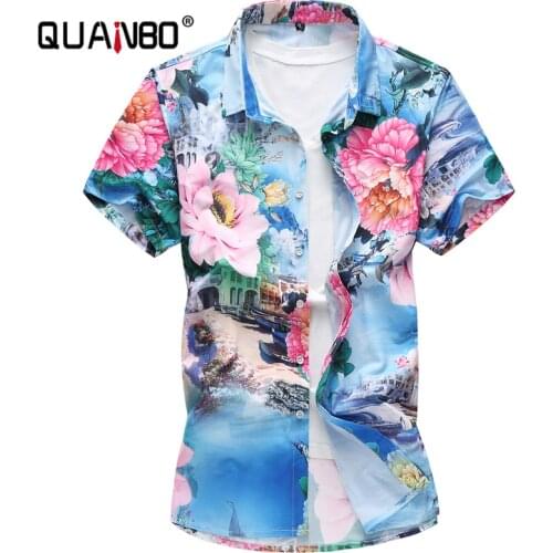 Fashion holiday 2019 New Summer Casual Mens Short sleeve shirt Plus size 6XL 7XL hawaiian Men Floral Shirt Camisa Masculina