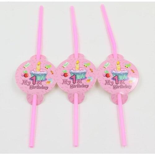 My 1st Birthday Theme Party Straws Pink Supplies Baby Girl Birthday Party Drinking Straws Decorations Party Supply 10pcs/lot