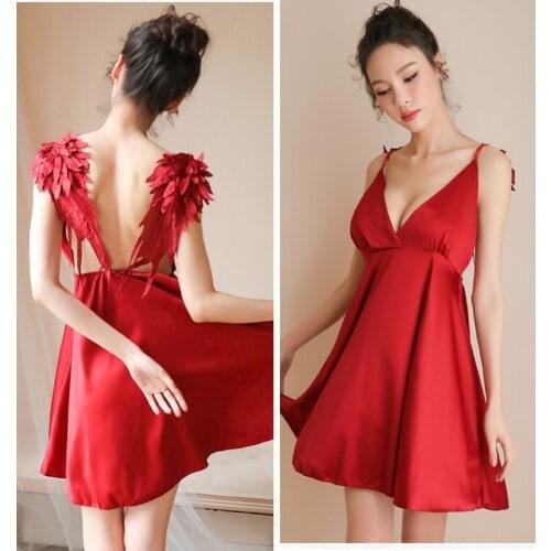 Sexy Silk Satin Sleepshirt Lace Nightdress Backless Nightgown V-neck Home Dress Sleeveless Nighties Summer Sleep Dress