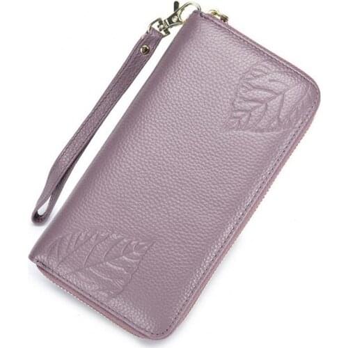 2020 new women wallet high quality genuine Leather long style zipper clutch bag Fashion cow skin leaf Lady Coin Purse