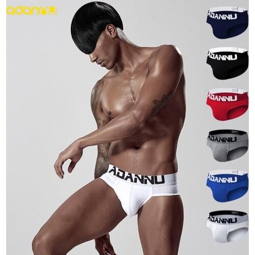 New ADANNU mens sexy cotton panties sports breathable underwear low waist briefs plus size M-2XL Underpants Male U Convex Pouch