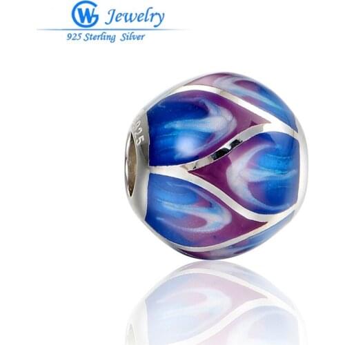 Charm Spacers Beads Enamel Heart Blue Colored Charms Silver 925 Bracelet Women European Beads GW Jewelry Making AMlD001CH20