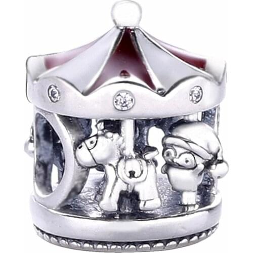 Original Red Enamel Christmas Carousel With Love Peace Believe Beads Fit 925 Sterling Silver Charm Europe Bracelet DIY Jewelry