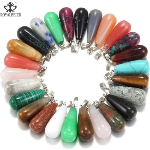 10PCS Mixed color Crystal/Tiger Eye Charms Stone Natural Stone Pendant for Necklaces Jewelry Making Water Drop Shape Pendants