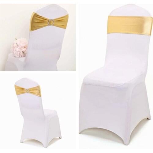 Gold Silver Color Metallic Lycra Chair Band Spandex Chair Sashes For Wedding Banquet Chair Cover Event Party Decoration